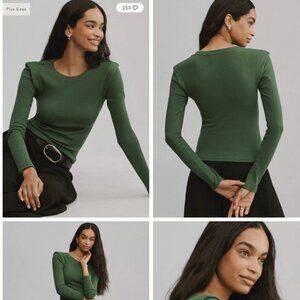 Maeve Anthropologie Ribbed Layered T-shirt Emerald Green